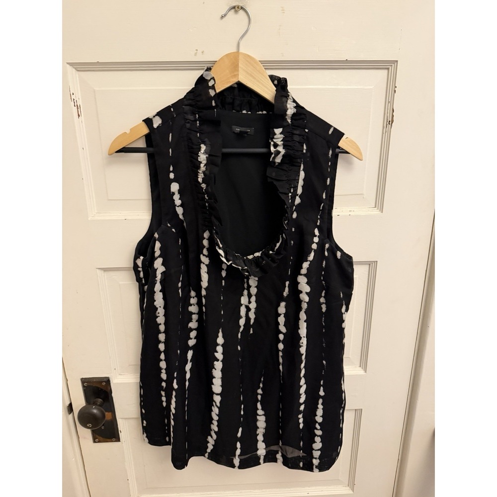 Ann Taylor Women's Black Ruffle Tie Dye Cotton/Silk Blend Tank Size XL